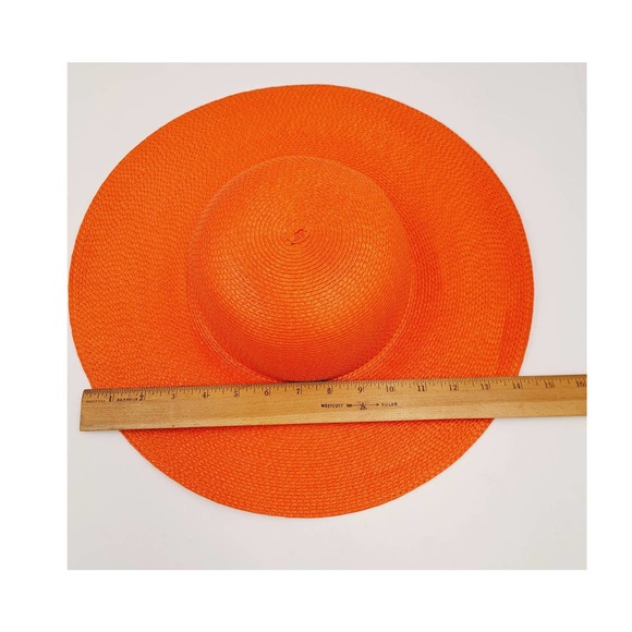 Vtg Ladies Orange Fashion Lg Wide Brim Floppy Straw Hat main image 4